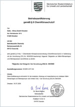 Zertifikat ChemKlimaschutz V, Kälte-Klima GmbH, Dresden